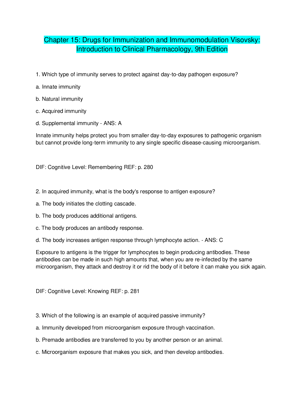 Preview image for Chapter 15: Drugs for Immunization and Immunomodulation Visovsky:  Introduction to Clinical Pharmacology, 9th Edition